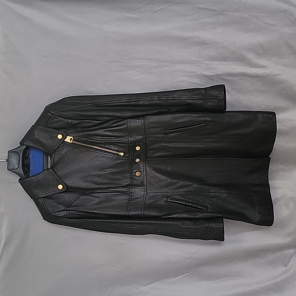 SoftLeather Lapel Jacket with Blue Lining, Knee Length, Size 6-8, Made in Turkey